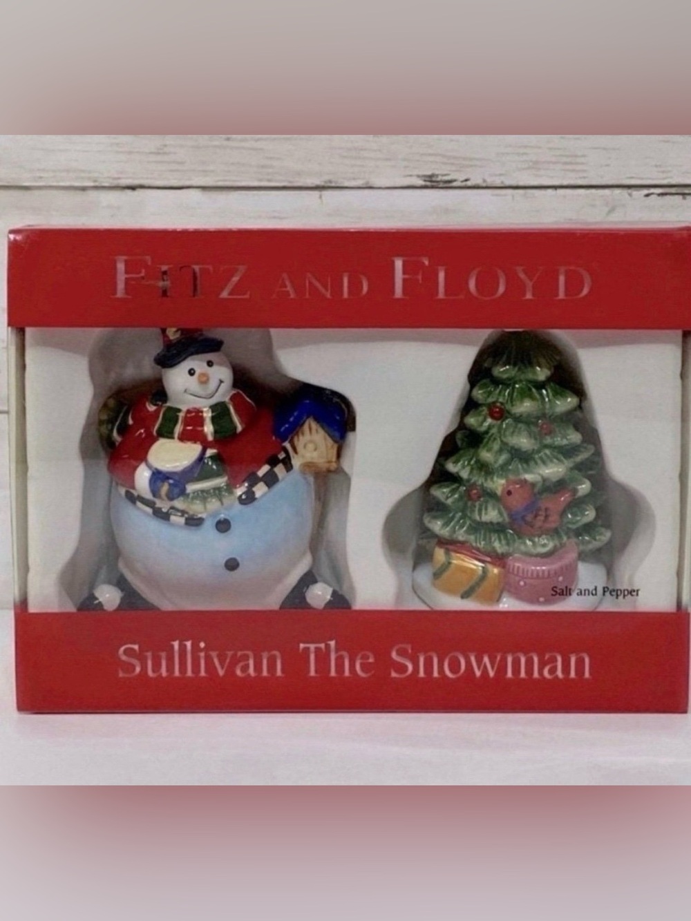 NIB Fitz and Floyd Sullivan The Snowman Salt & Pepper Shakers